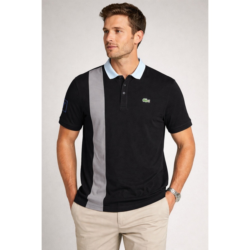 Lacoste Polo Shirt Mens Size XL Black Vertical Stripe Preppy Classic Golf